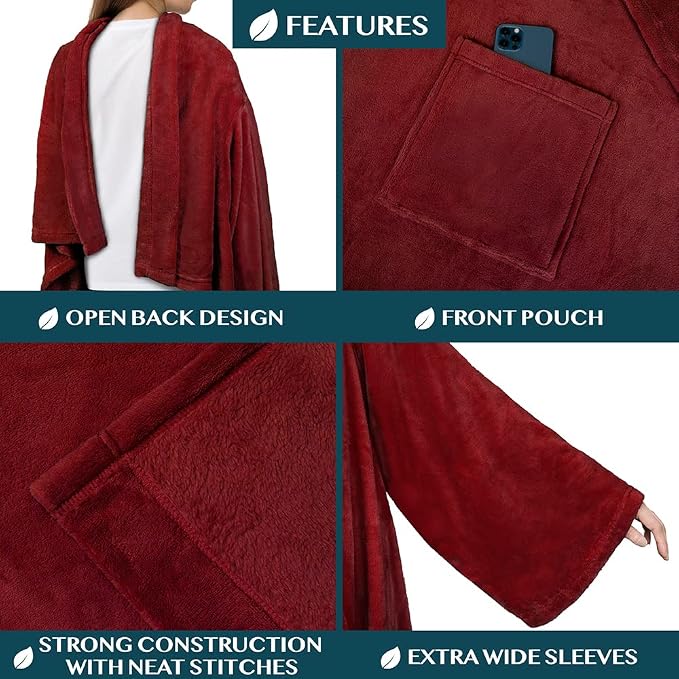 PAVILIA Wearable Blanket with Sleeves for Adult Women Men, Cozy Fleece Warm Wrap Throw with Arms, Gifts for Christmas, Wife - Image 3