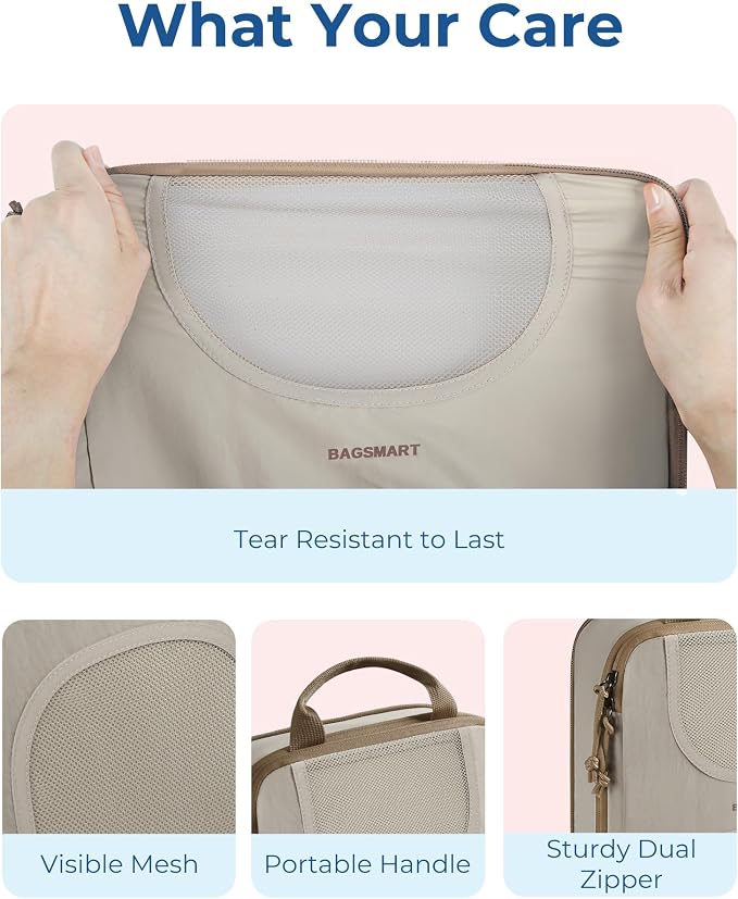 BAGSMART 6 Set Compression Packing Cubes, Travel Luggage Organizer Bags - Image 6