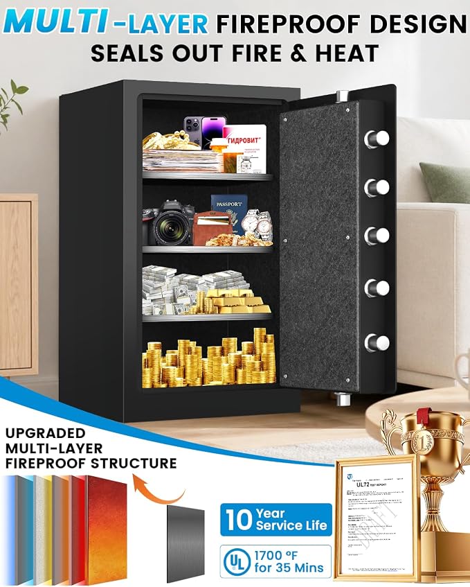 [2026 Upgraded] 35 Mins Heavy Duty Fireproof Safe, 7.5 Cuft Home Safe | Fire Proof Safe with Digital Keypad Keys, Smart Alert, Mute Mode, Security Safes for Home Office Documents - Image 4