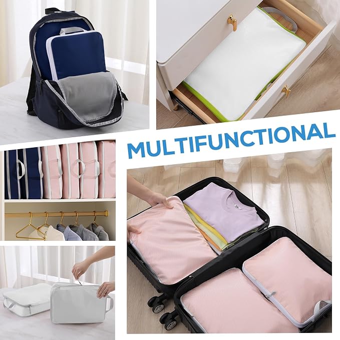 Compression Packing Cubes, 6 Set Packing Cubes for Travel Compression, Lightweight Compressible Package Organizer for Carry On and Suitcases, White and Green - Image 5