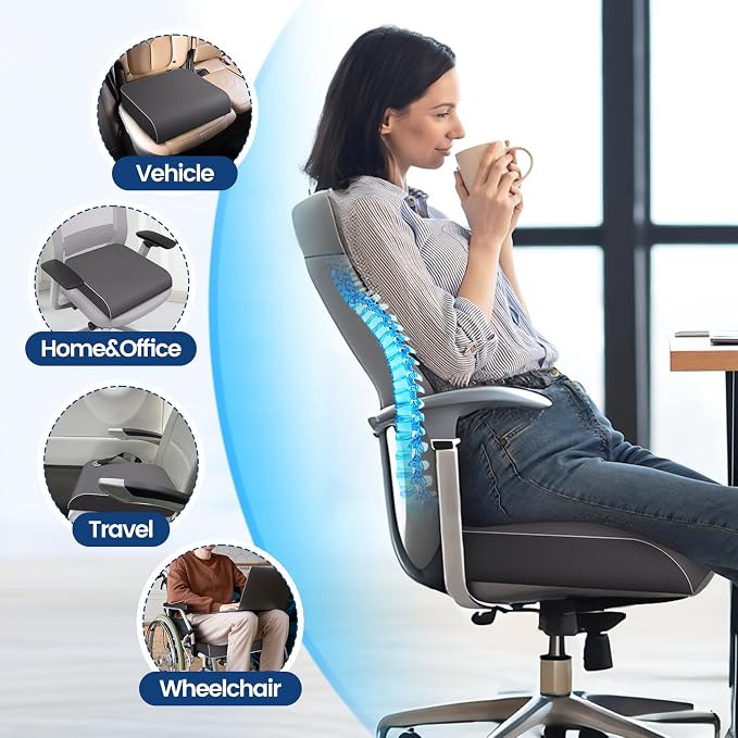 SweetSlubr Seat Cushion, Chair Pad, Memory Foam Tailbone Pain Relief | Office Chair Cushion for Tailbone Pain Relief, Non-Slip Cover, Soft Support for Office Chair, Car Seat,2X-Large/Gray - Image 6