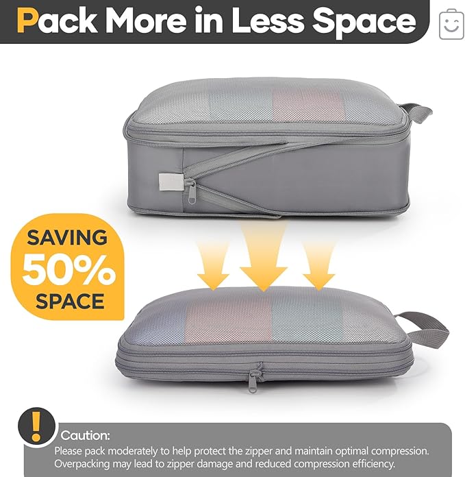 Veken 6/9/11 Set Compression Packing Cubes Garment Bags for Travel Essentials,Compressible Expandable Luggage Organizer Bags for Clothing,Space Saver Bags with Over 1000 pcs of Mesh Holes(Gray) - Image 4