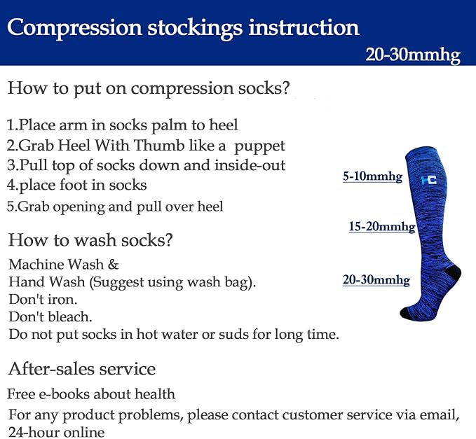 5/6 Pairs Graduated Compression Socks for Women&Men 20-30mmhg Knee High Socks Travel Hiking Running Stocking - Image 4