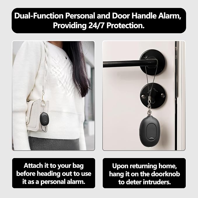 3-in-1 Personal Safety Alarm & Door Handle Alarm & Pepper Spray Combo for Women, Max Strength Pepper Gel & Jeweled Monochromatic Design, 130dB Siren & Door Stop Alarm & Led Flashlight, Rechargeable - Image 6