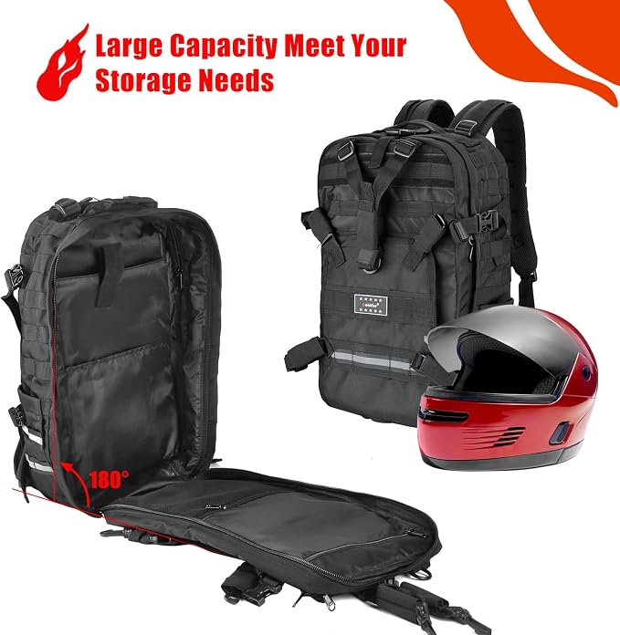 Goldfire Helmet Backpack for Motorcycle Riding Cycling Waterproof Large Capacity Daily Backpack with Helmet Holder Weather-Resistant Hiking Daypack Durable (V1) - Image 5
