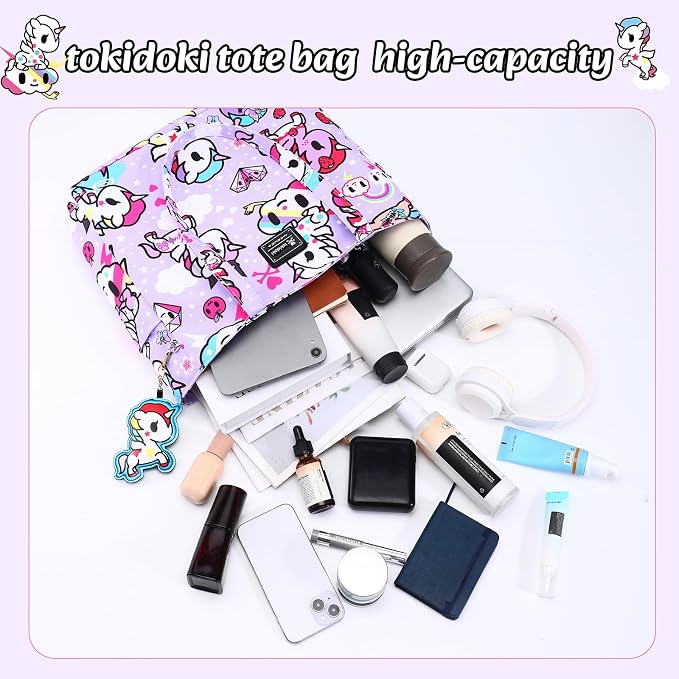tokidoki Unicorno Foldable Tote Bag for Women, Canvas Tote Bags with Doll Portable Shoulder Handbag for school Work Travel - Image 4