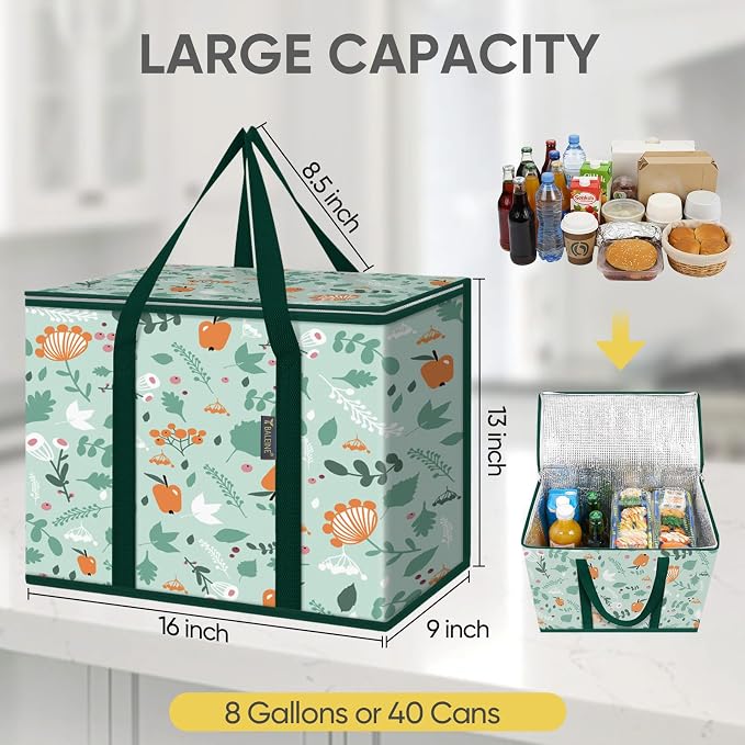 BALEINE 4Pk Insulated Reusable Grocery Bags, Collapsible Cooler Bag for Groceries, Heavy Duty Large Insulated Bag (16''x9''x13'', Spring Stroll) - Image 4