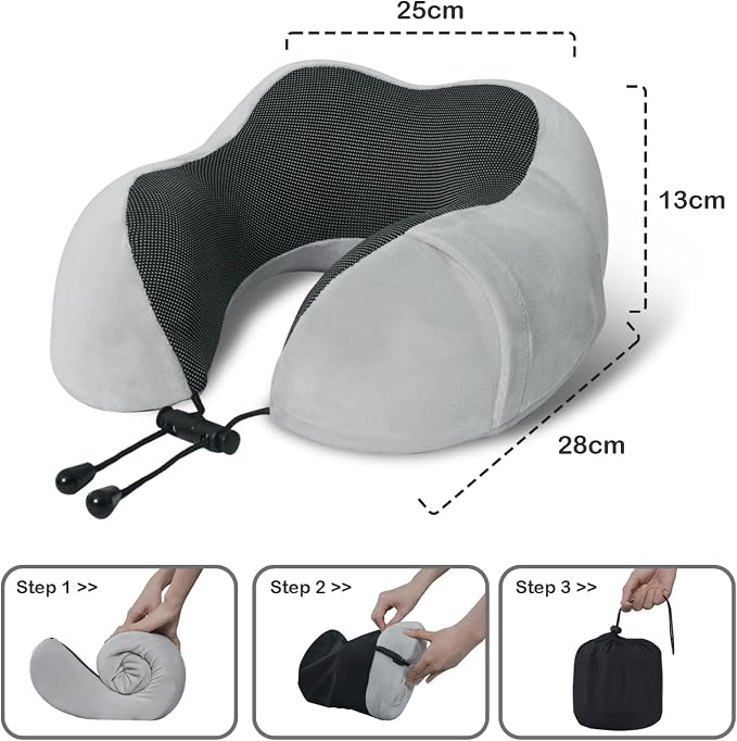 Travel Pillow, Memory Foam Neck Pillow for Traveling, U Shape Neck Pillow Airplane Portable Flight Pillow Travel Kit with 5D Contoured Eye Masks and Earplug for Plane Train Car Home Office - Image 5