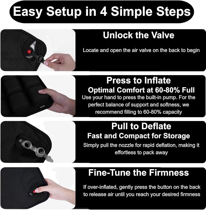 Inflatable Seat Cushion, Pressure Relief Airplane Seat Cushion for Long Flights Without Air Pump, Portable Car Seat Cushions,Office Chair Wheelchair Cushions Relief Discomfort in Coccyx&Buttock - Image 8