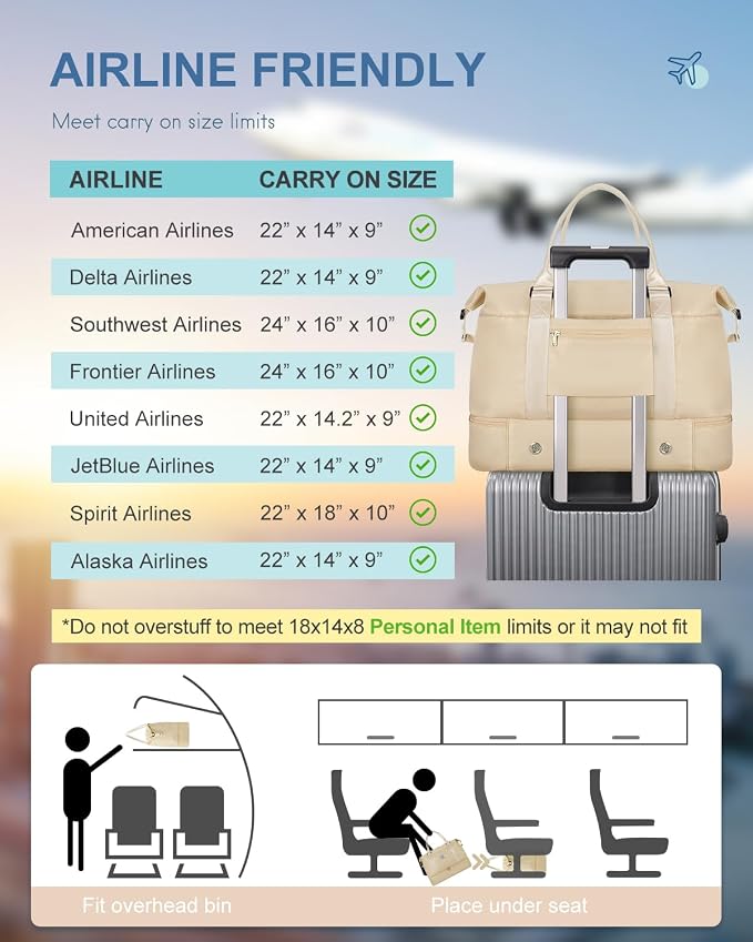BAGAIL Travel Duffel Bag - Weekender & Overnight Gym Carry On Tote with Wet Pocket - Hospital Mom Bag for Labor and Delivery - Extra Large, Beige - Image 5