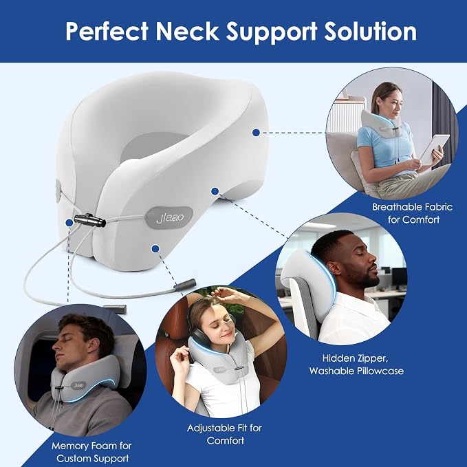 Travel Pillow Memory Foam Neck Support, Advanced Memory Foam Neck Pillow for Airplanes, Cars & Trains - Image 4