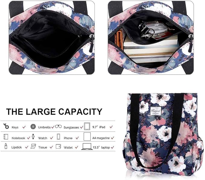 KAMO Floral Tote Bag - Waterproof Lightweight Handbags Travel Shoulder Bag for Hiking Yoga Gym Swimming Travel Beach - Image 5