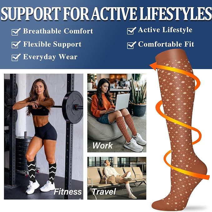 Sooverki Compression Socks for Women and Men Circulation (3/4 Pairs) is Best Support for Running Athletic Cycling Hiking - Image 3