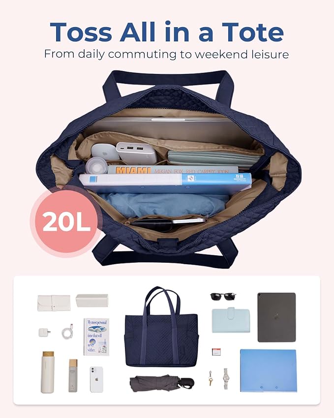 BAGSMART Crush Tote Bag for Women, 20L Puffer Work Tote with Zipper, Travel Essentials Quilted Nurse Hospital Bag - Image 3