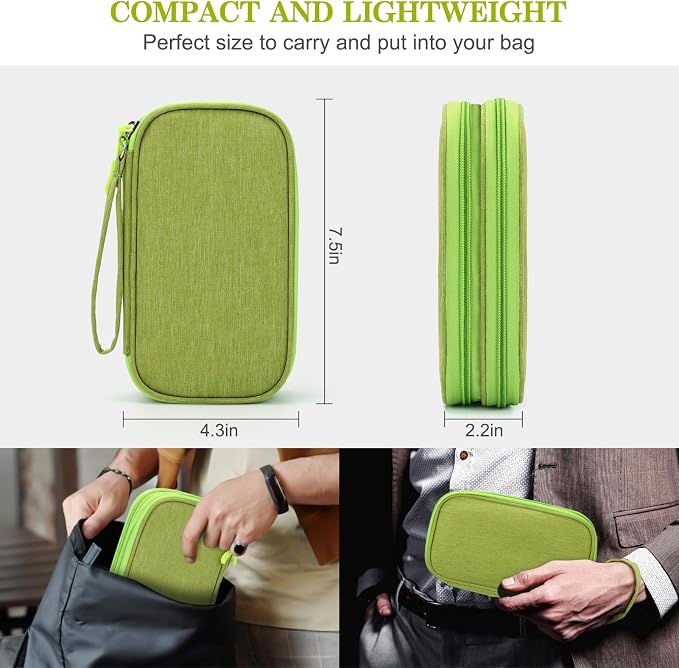 FYY Electronic Organizer, Travel Tech Pouch Bag, Cable Organizer Green | Wrist Strap, Waterproof, Double Layers Portable Electronics Travel Carrying Case for Cord, Charger, Daily Business Trips Use - Image 2