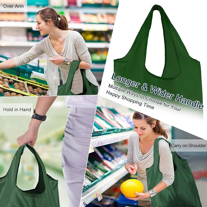 BeeGreen Christmas Green Reusable Grocery Bags Dark Green Reusable Kitchen Bags Bulk Foldable-Machine Washable with Zipper Storage Pouch 50 Packs - Image 2