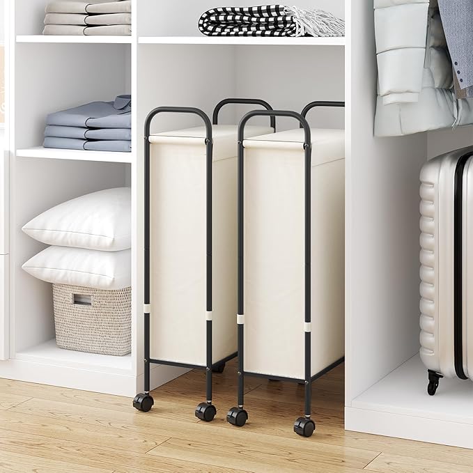 ELYKEN Slim Laundry Hamper with Lid & Wheels, 50L Rolling Laundry Basket | 7.9" Narrow Design, 50L, Removable Liner Bag, Lockable Wheels, Space Saving Clothes Hamper for Bathroom, Bedroom, Closet - Image 4