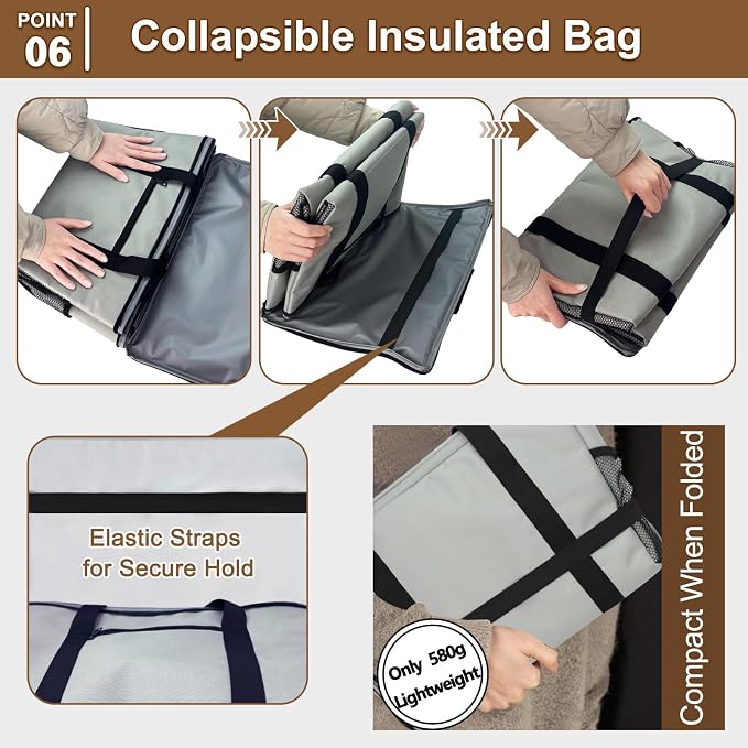 Reusable Grocery Bag – Expandable Insulated Cooler Bag with Bottom Board, Collapsible Insulated Shopping Bag with Zipper & Drawstring, Heavy Duty Tote Bag for Shopping, Delivery, Picnic, Beach - Image 7