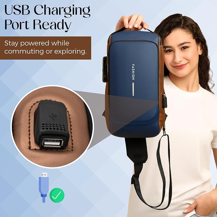 Unisex Anti-Theft Sling Bag with USB Port, Water-Resistant Crossbody Chest Backpack for Travel & Work - Image 8