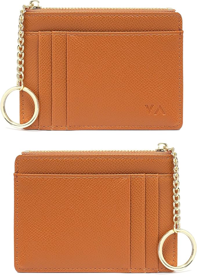 Valentoria Slim RFID Blocking Card Holder Small Pocket Wallet Keychian Zipper Coin Purse Mini Cash & Coin & Cards Case for Women Men | Slim by VALENTORIA