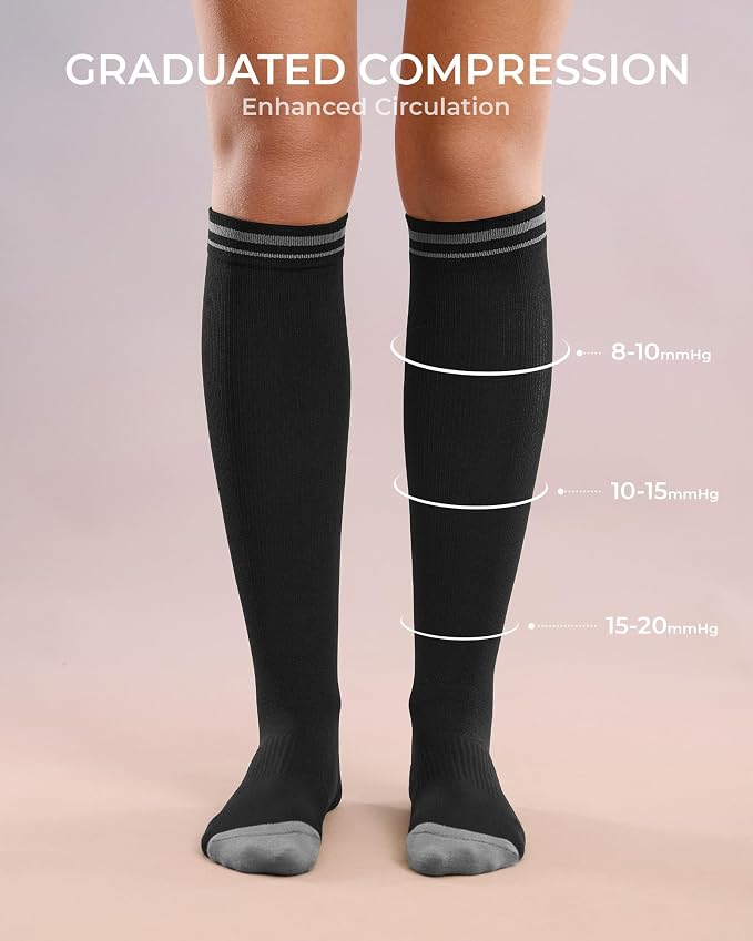 FITRELL 4 Pairs Compression Socks for Women & Men, 15-20mmHg Circulation Support for Athletic Travel Daily Wear - Image 3