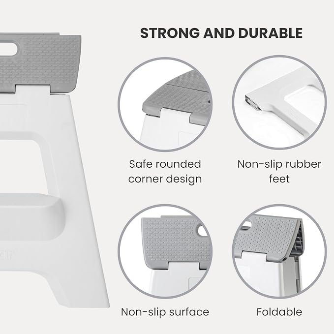 Vigar Compact Folding Step Stool, Gray, 16 Inch 2 Step Foldable | Foldable, Lightweight Portable Design, Carry Handle, Non Slip Surface, Space-Saving Body, Supports up to 330 lb - Image 5