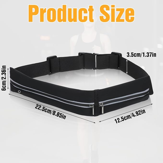 Slim Running Belt with 2 Pockets for women & Men,Runners Fanny Pack Phone Holder,Reflective Fanny Pack,Running Gear Accessories with Buckle(Black) - Image 2
