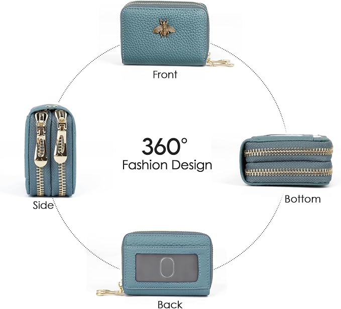 imeetu RFID Credit Card Holder, Small Card Wallet Women, Leather Card Case | Genuine Leather Women's Card & id Cases, Change Coin Purse with Zipper Keychain id Window, 20 Colors & 3 Styles, Daily, Gifts - Image 5