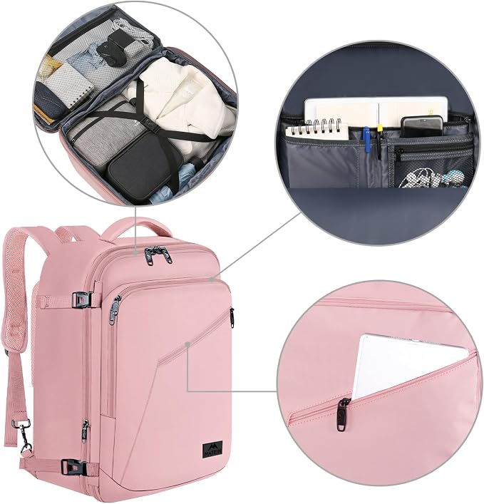 MATEIN Pink Travel Backpack for Womens, 45L Extra Large Carry on Backpack | Fits Overhead Bin, Expandable Cute Weekneder Daypack, Adjustable Shoulder Strap, Gifts for Travelling, International Trip - Image 8