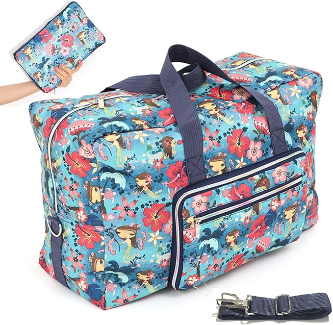 22" Foldable Large Travel Duffel Duffle Bag Sports Gym Tote Bag For Women Overnight Carryon Weekend Bag Shoulder Bag Water Resistant by Unknown
