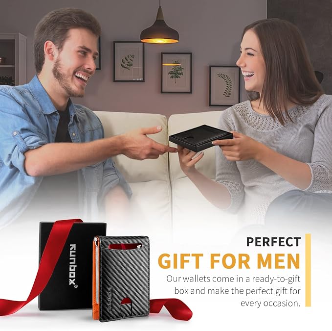 RUNBOX Slim Wallet for Men Genuine Leather RFID Blocking Bifold Minimalist Front Pocket Mens Wallet with Money Clip Thin Gift Box - Image 6