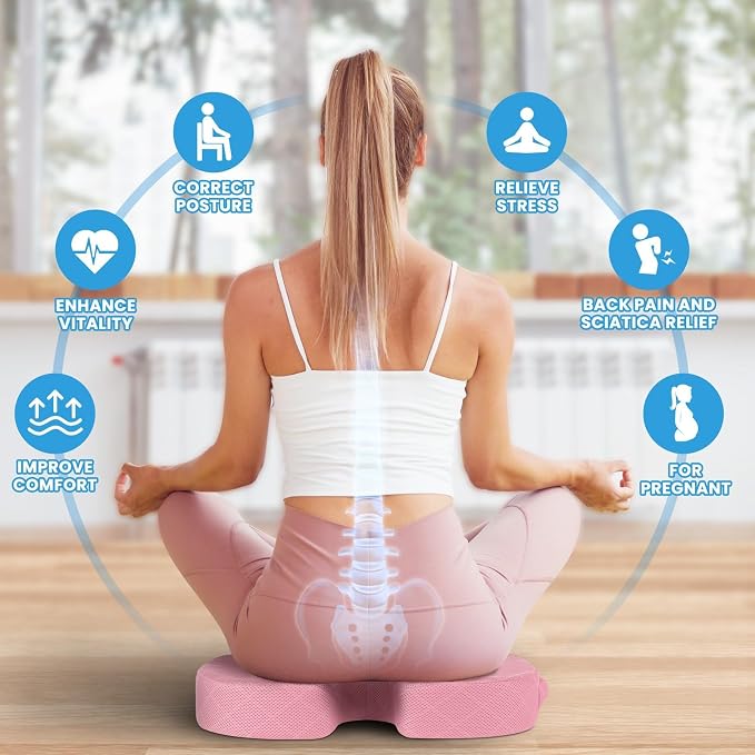 Seat Cushion, Memory Foam Office Chair Cushion - Pink, X-Large | for Car Seat, Airplane, Desk Chair - Sciatica & Hip & Coccyx Pain Relief Cushion for Long Sitting Office Workers, Car Drivers - Image 4