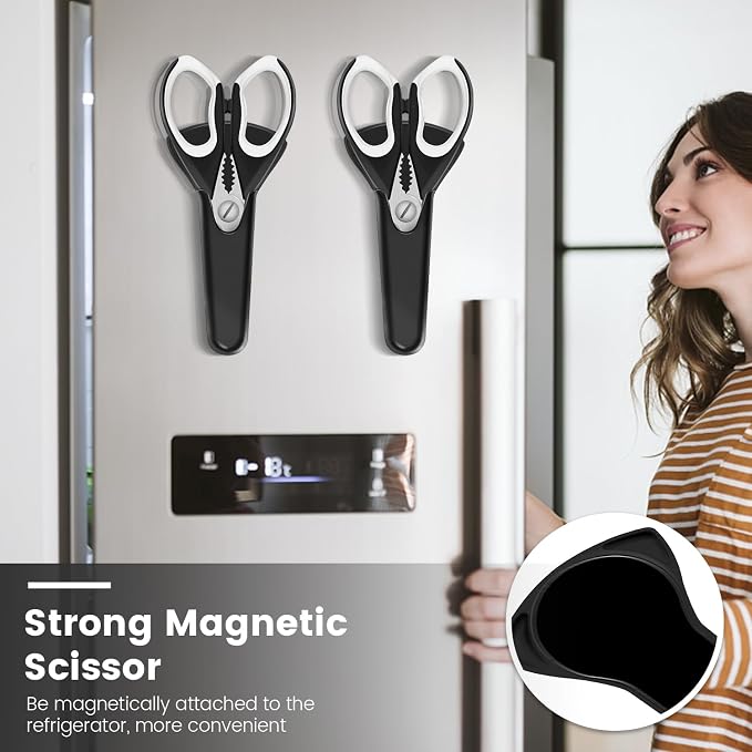 2 Pack Sharp Kitchen Scissors Set with Magnetic Holder, White | Stainless Steel Blade, Ergonomic Non-Slip Handle, Heavy Duty, Food/Meat Scissors for Home, Kitchen and Picnic, All Purpose - Image 4