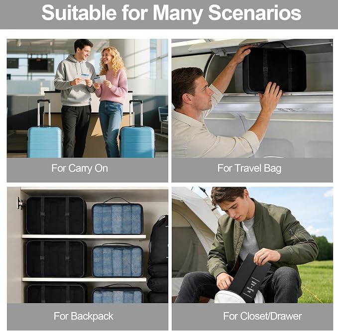 8 Set Packing Cubes for Travel,Suitcase Organizer Bags for Luggage with Shoe & Hanging Toiletry Bag, Vacation Essentials & Accessories for Cruise Ship, Airplane Must-Have,Road Trip & Camp Gifts(Black) - Image 7