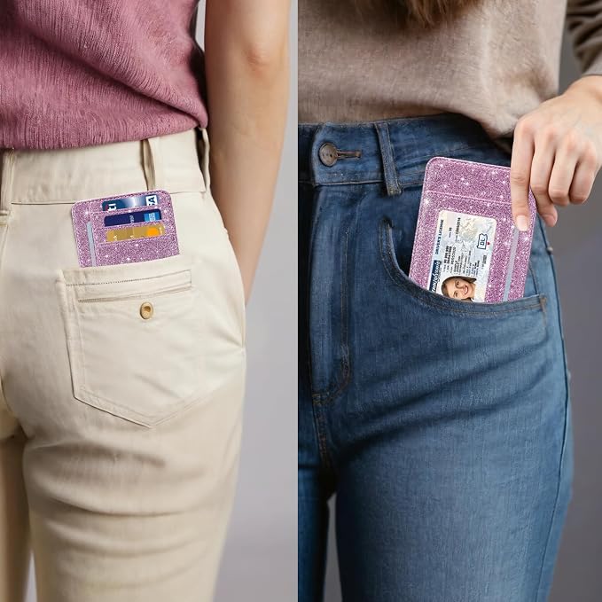 HOTCOOL Card Holder Wallet Front Pocket Minimalist Travel Cute Funny Thin Leather With RFID Blocking Small Credit Card Holder Wallet for Men & Women Girls Organizer Gifts, Glitter Purple - Image 7