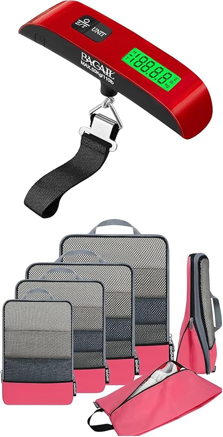 BAGAIL 6 Set Compression Packing Cubes and Digital Luggage Scale by BAGAIL