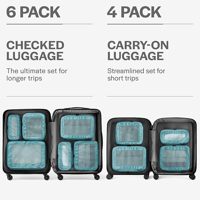 Compression Packing Cubes for Travel, 4-Pack, Teal | Solves overpacking, 4-Piece set fits most carry-ons, 50% Space savings, Compression luggage organizer bags - Image 4