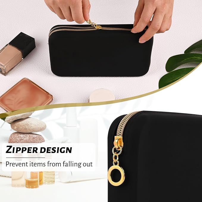 Zipper Makeup Brushes Bag For Travel, Make Up Brushes Pouch Case for Makeup Tools, Large Silicone Makeup Brush Holder for Daily Work (Black) - Image 5