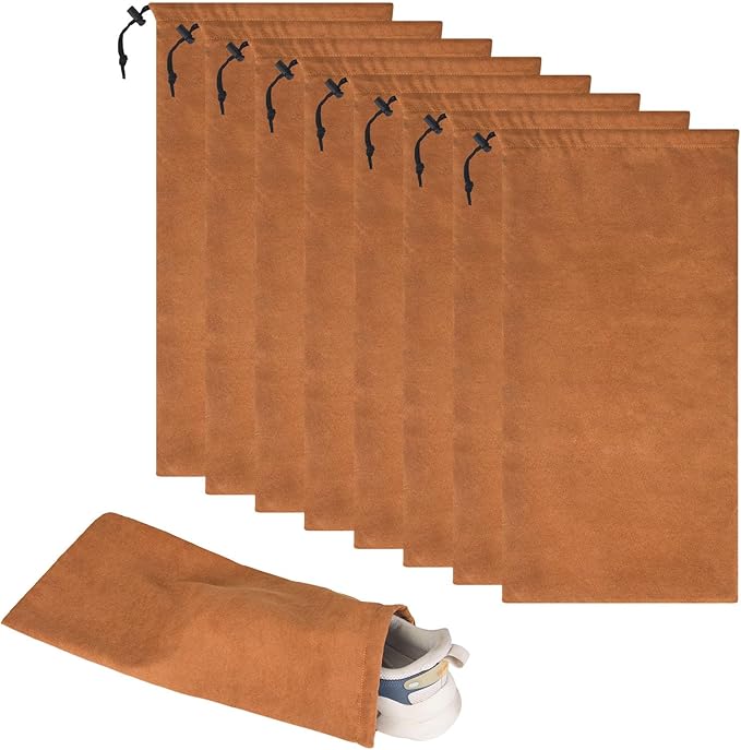 8 Pcs Single Shoe Bags for Travel with Drawstring,18"X9",Brown | Dust Resistant,Machine Washable & Reusable Storage Pouch,Travel Essentials for Women & Men by LAKEOFFIRE