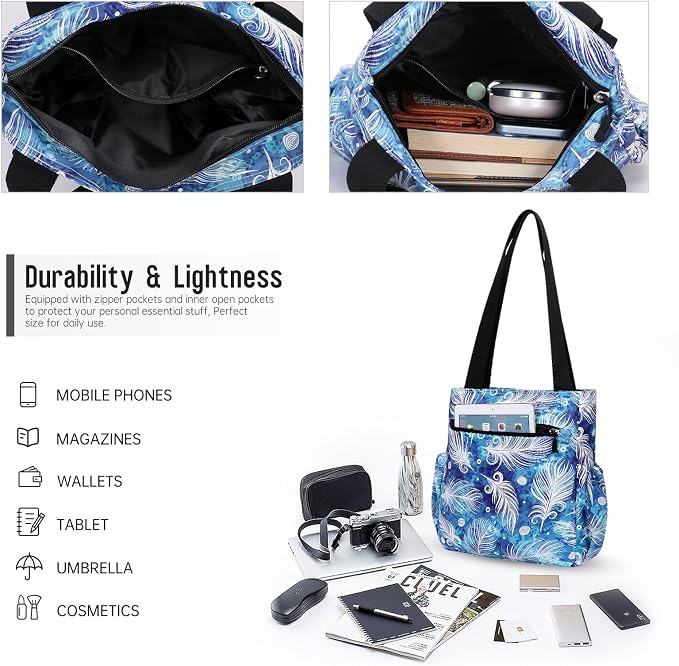HUA ANGEL Floral Tote Bag - Casual Shoulder Bag Daily Tote Bag with Zipper Gym Travel Shopping Work Handbag for Women - Image 5
