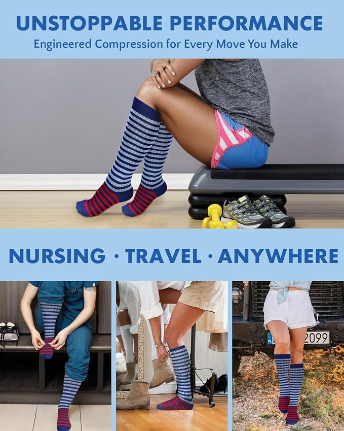 Compression Socks for Women 15-20 mmHg, 2 Pairs | Graduated Support, Knee High Fit, Polyester Stretch, Circulation Comfort, Nurses, Travel, Athletes, Flight, Daily, Patterned - Image 6