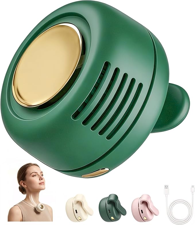 Portable Silent Mini Bladeless Fan Clip On, 3 Speeds & Queit, Hands Free Shirt and Waist Clips Whirlwind Fans, USB Rechargeable Handheld Neck Fans, Suitable for Outdoor & Travel & Office (green) by SBMKK