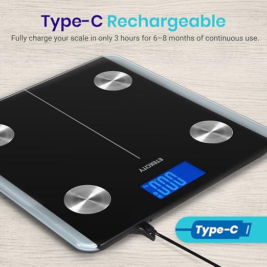 Etekcity Rechargeable Smart Scale for Body Weight, Bluetooth, 400 lb | Digital bathroom scale tracks BMI, body fat and muscle mass, with accurate weighing and smartphone app sync - Image 2