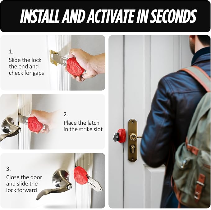 Guard Dog Security Blocklock Portable Door Lock, Hotel Door Locks for Travelers Security, Tough & Durable, Apartment Door Security, Home Security, Travel Essentials (Red 1 Pack) - Image 3