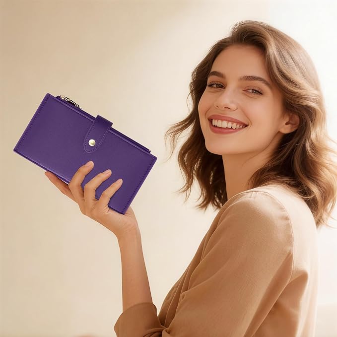 Travelambo Womens Leather Bifold Wallet, Slim RFID Blocking Card Holder | Large Capacity, 16 Card Slots & ID Window, 2 Zipper Pockets, Dual Snap Closure, Slim Lightweight, RFID Privacy Protection - Image 7