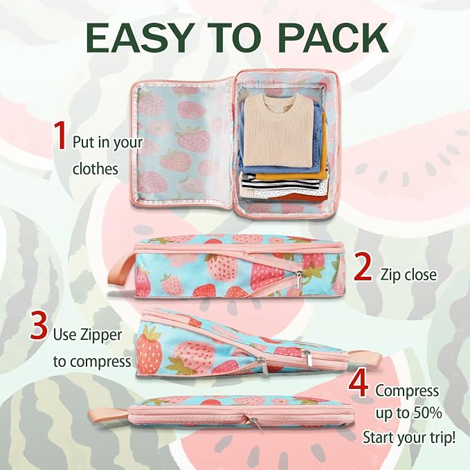 6 Pcs Compression Packing Cubes for Travel, Waterproof Luggage Organizer Washable Storage Bags Set - Packaging Cubes for Backpack Travel and Carry-Ons - Image 2