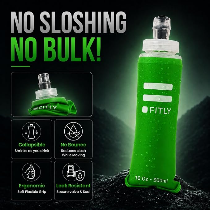 FITLY Soft Flask - Shrink As You Drink Soft Water Bottle for Hydration Pack - Folding Water Bottle Ideal for Running, Hiking, Cycling, Climbing & Rigorous Activity - Image 4
