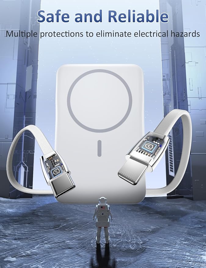 Magnetic Portable Charger 10000mAh, 20W Power Bank with Built in Cable | 20W Fast Charging for Magsafe Battery Pack with LED Display, Travel Essential for iPhone 17/16/15/14/13/12 Pro/Pro Max-White - Image 5