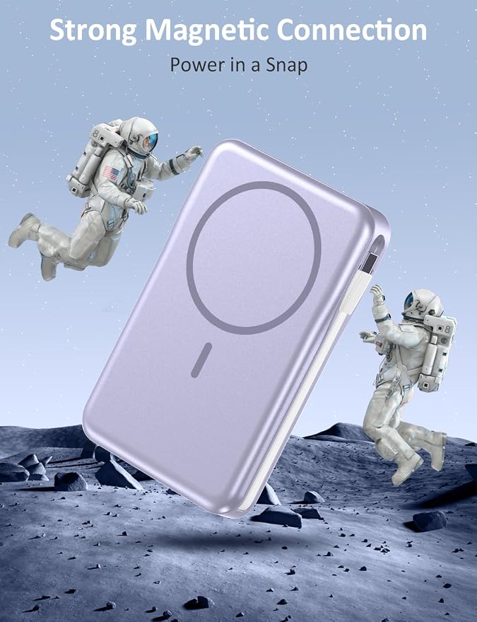 Magnetic Portable Charger 10000mAh, 20W Power Bank with Built in Cable | 20W Fast Charging for Magsafe Battery Pack with LED Display, Travel Essential for iPhone 17/16/15/14/13 Pro/Pro Max-Lavender - Image 6