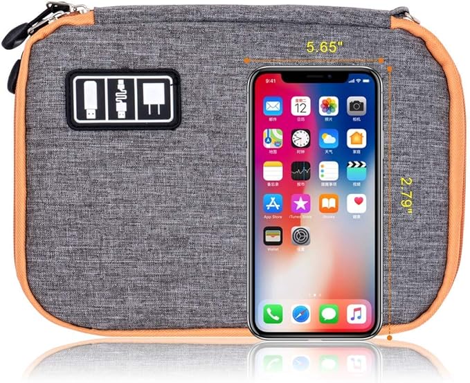 Travel Cable Organizer Bag Waterproof Portable Electronic Accessories Organizer for USB Cable Cord Phone Charger Headset Wire SD Card with 5pcs Cable Ties(Orange) - Image 5